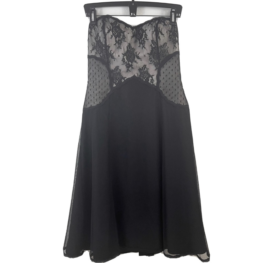 White House Black Market Dress Lace Satin Corset Strapless Black Nude Women’s 6